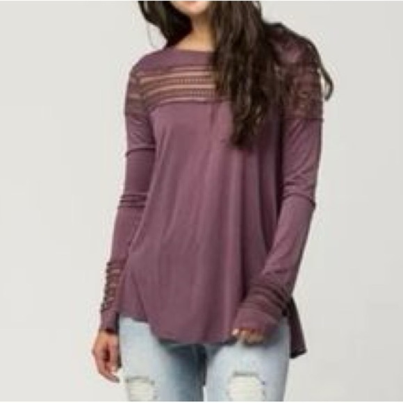Free People Purple Roxie Mesh Insert Long Sleeve Tee - Size Small - Picture 4 of 4